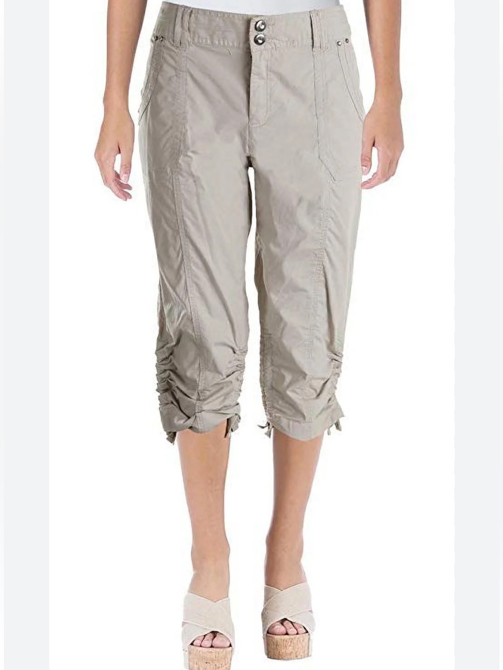 INC International Concepts Ruched-Leg Cargo Capris - Light Taupe